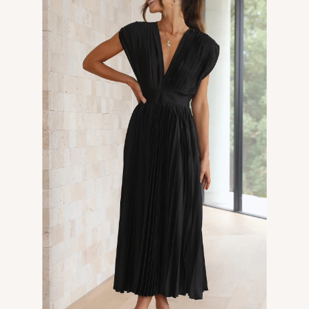 Robe longue pour femme à manches courtes en tissu léger – Élégante et confortable pour l'été et les soirées