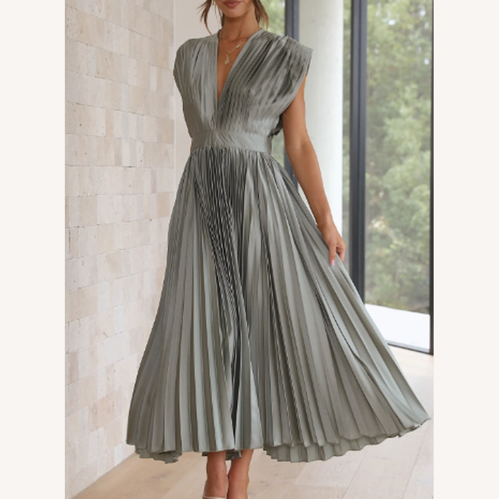 Variant image for Robe Longue Femme Manches Courtes en Tissu Léger – Élégante et Confortable pour Été et Soirées-21