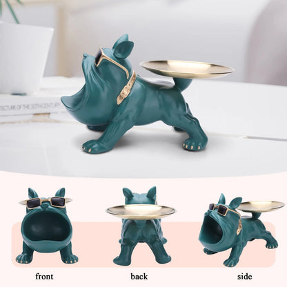 Sculpture de bouledogue en résine - Porte-clés et plateau à bonbons pour décoration intérieure