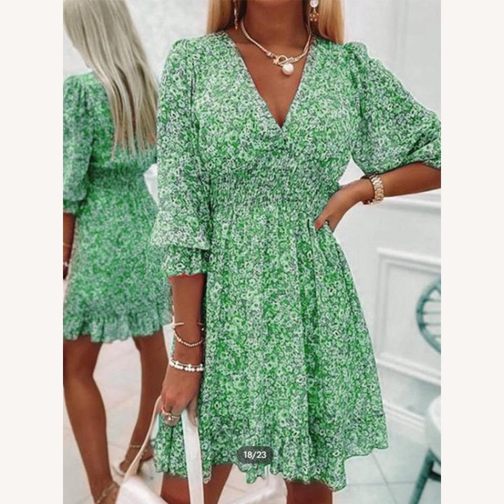 Robe d'été élégante pour femme avec encolure en V – Robe longue confortable en polyester pour les journées estivales