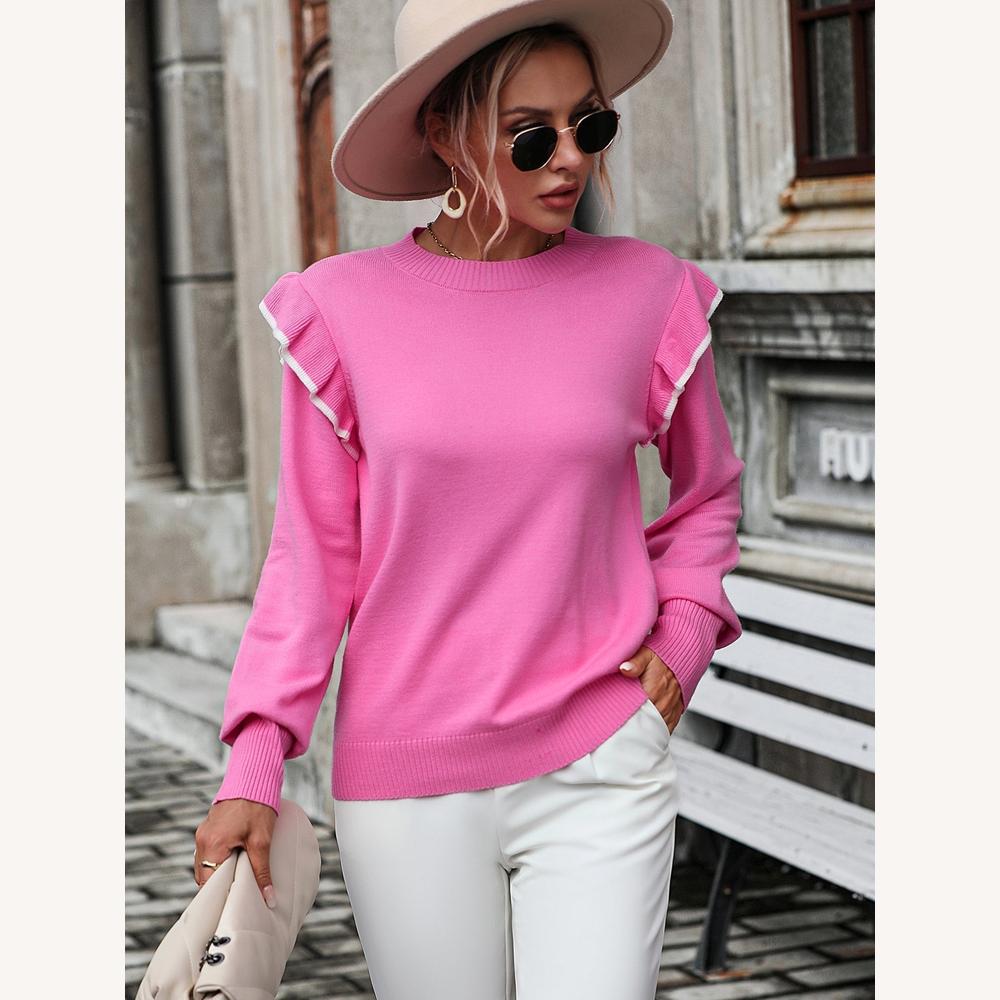 Pull tricoté doux à volants pour femme – Élégant et confortable, idéal pour le bureau et les sorties décontractées