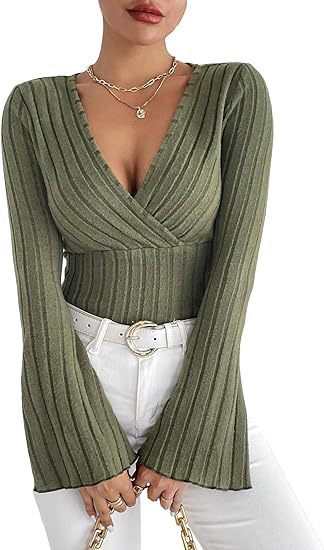 Sera Long Sleeve Top | Ribbed Knit, V-Neck