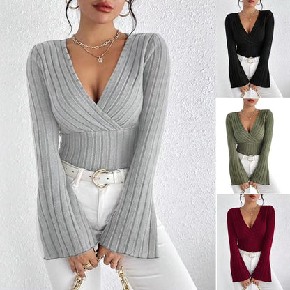 Sera Long Sleeve Top | Ribbed Knit, V-Neck