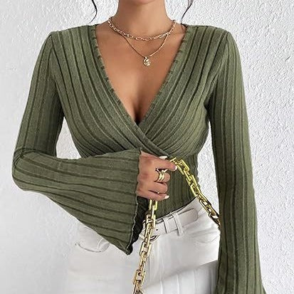 Sera Long Sleeve Top | Ribbed Knit, V-Neck
