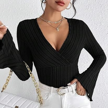 Sera Long Sleeve Top | Ribbed Knit, V-Neck