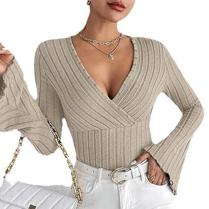 Sera Long Sleeve Top | Ribbed Knit, V-Neck