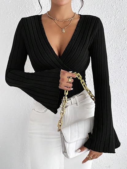 Sera Long Sleeve Top | Ribbed Knit, V-Neck