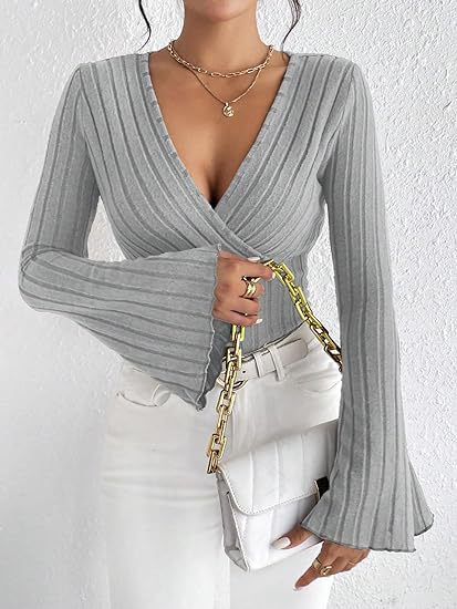Sera Long Sleeve Top | Ribbed Knit, V-Neck