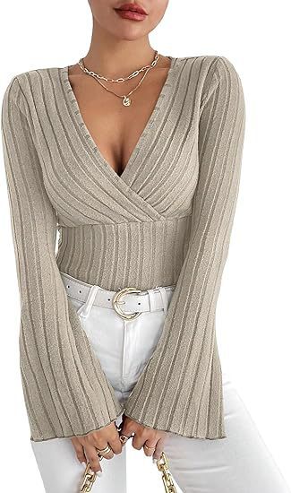Sera Long Sleeve Top | Ribbed Knit, V-Neck