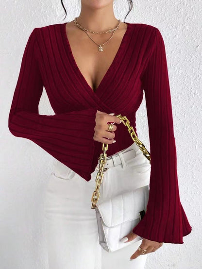 Sera Long Sleeve Top | Ribbed Knit, V-Neck