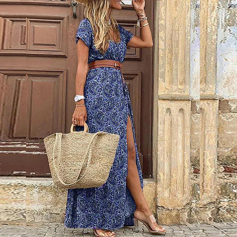 Bohemian Long Summer Dress for Women in Cotton - Elegant and Comfortable, Ideal for Casual and Festive Occasions