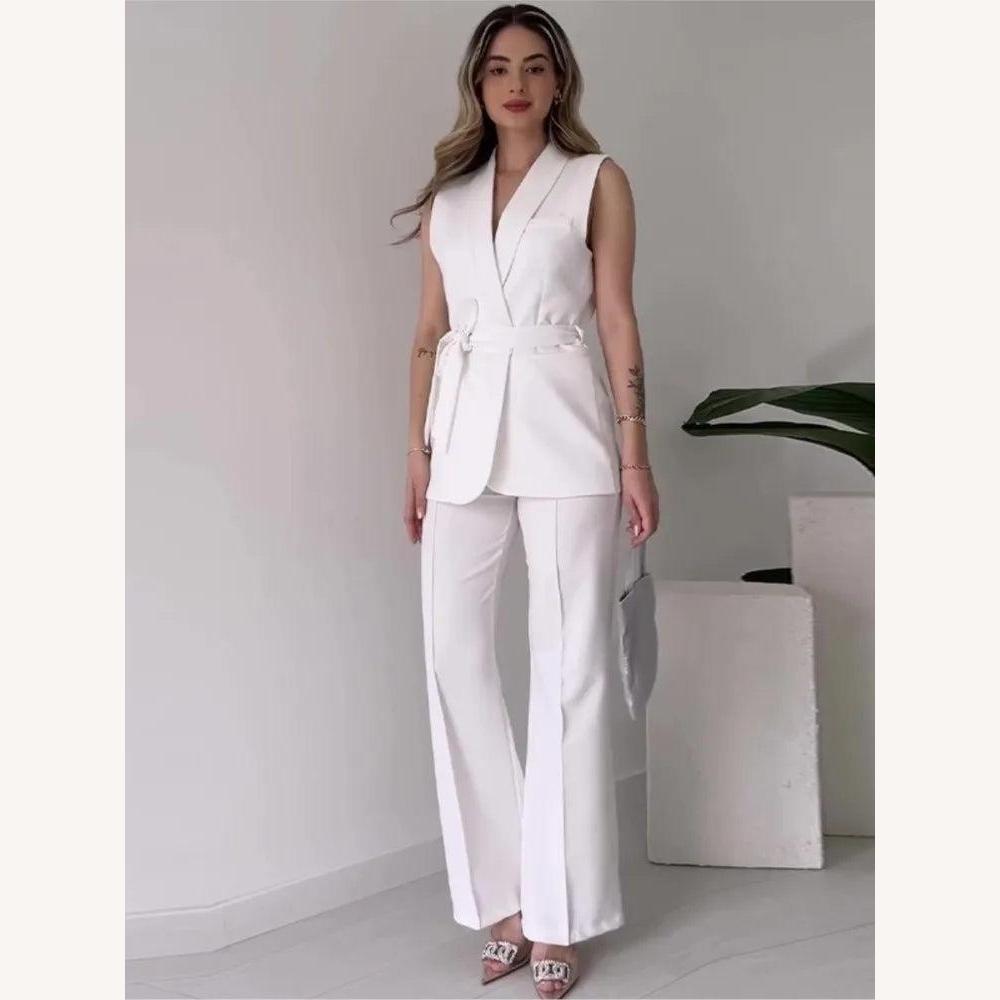 Ensemble élégant pour femme – Veste sans manches et pantalon droit taille haute, élégance moderne pour bureau et événements