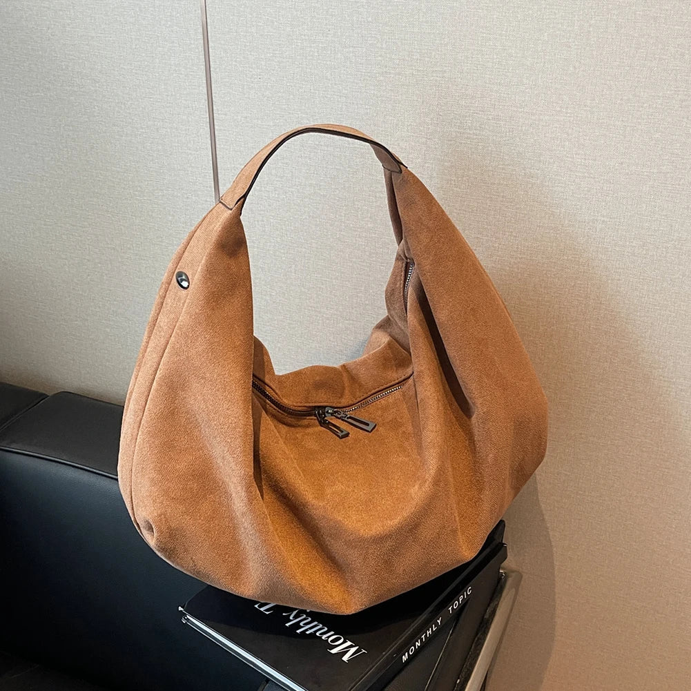 Sac à épaule en daim pour femmes – Sac hobo souple élégant avec grande capacité et fermeture éclair