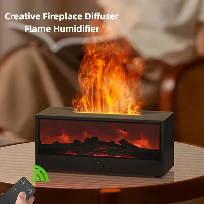 Humidificateur d'aromathérapie à flamme 3D simulée avec télécommande et éclairage d'ambiance coloré
