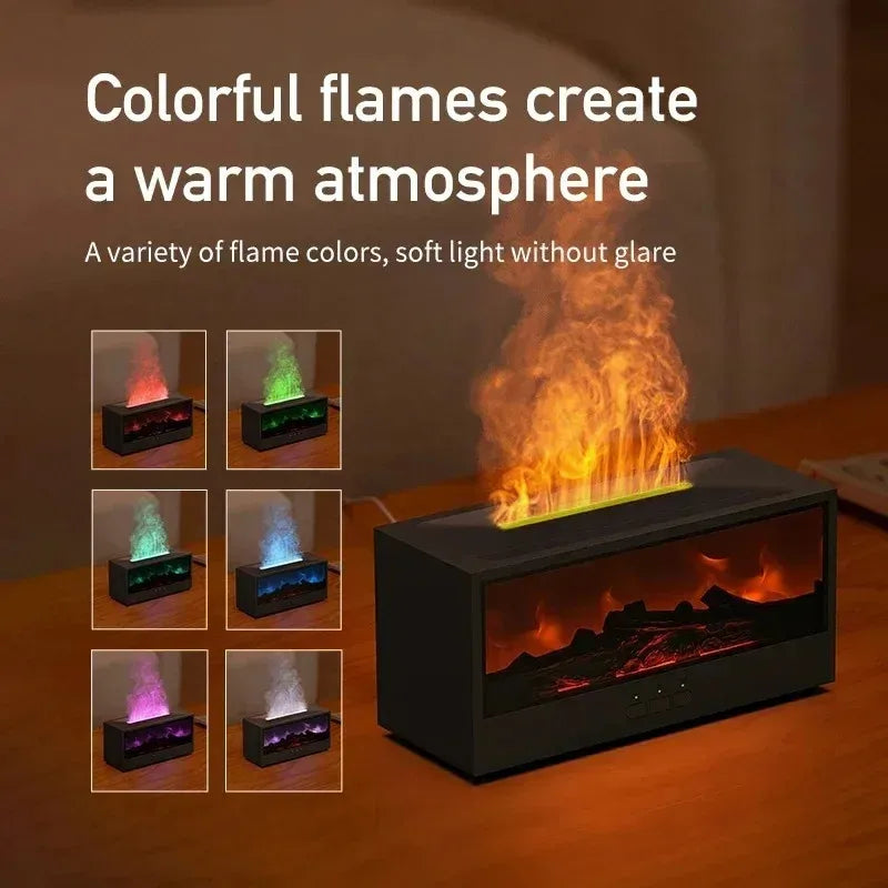 Humidificateur d'aromathérapie à flamme 3D simulée avec télécommande et éclairage d'ambiance coloré