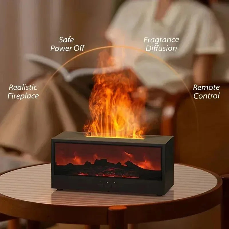 Humidificateur d'aromathérapie à flamme 3D simulée avec télécommande et éclairage d'ambiance coloré