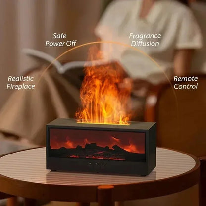 Humidificateur d'aromathérapie à flamme 3D simulée avec télécommande et éclairage d'ambiance coloré