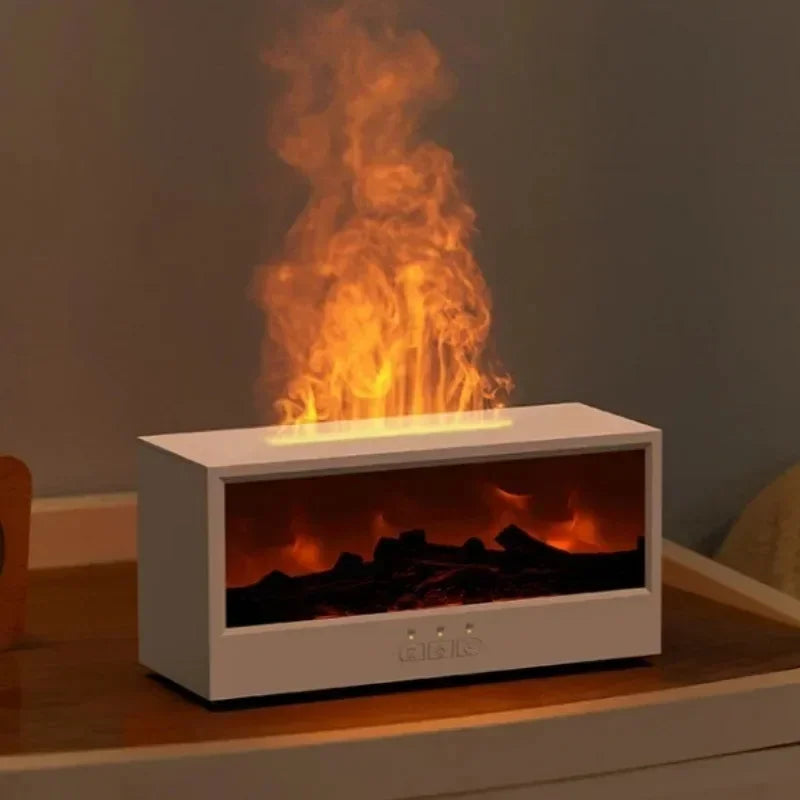 Humidificateur d'aromathérapie à flamme 3D simulée avec télécommande et éclairage d'ambiance coloré
