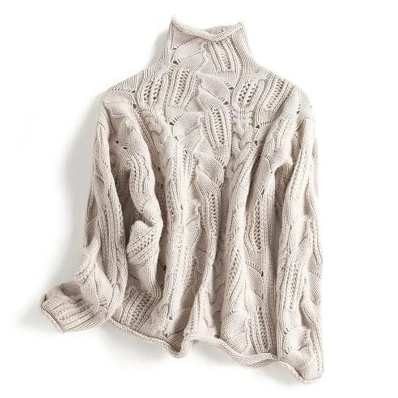 Pull pour femme Soleil | Tricot torsadé, col montant haut