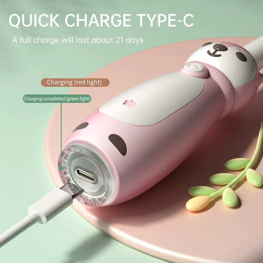 Brosse à dents électrique sonore pour enfants – Étanche IPX7, rechargeable avec trois têtes de brosse originales