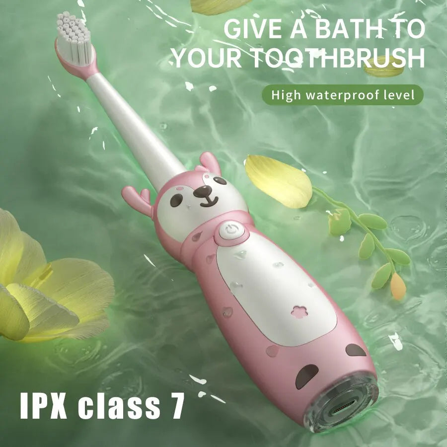 Brosse à dents électrique sonore pour enfants – Étanche IPX7, rechargeable avec trois têtes de brosse originales