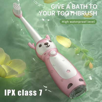 Brosse à dents électrique sonore pour enfants – Étanche IPX7, rechargeable avec trois têtes de brosse originales