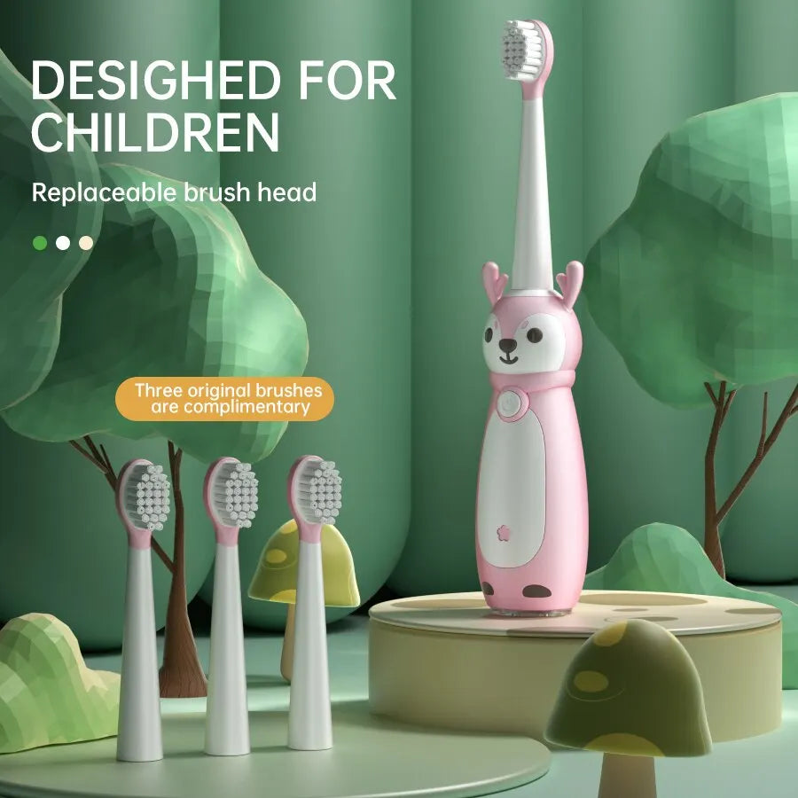 Brosse à dents électrique sonore pour enfants – Étanche IPX7, rechargeable avec trois têtes de brosse originales