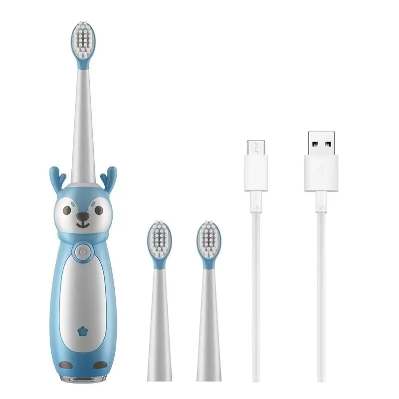 Brosse à dents électrique sonore pour enfants – Étanche IPX7, rechargeable avec trois têtes de brosse originales