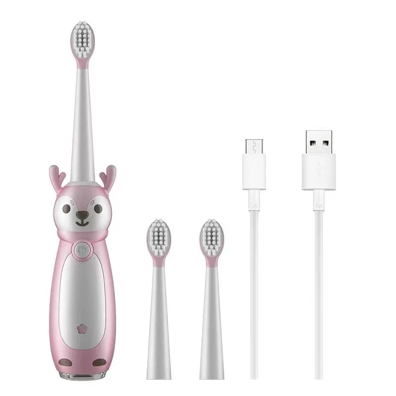 Brosse à dents électrique sonore pour enfants – Étanche IPX7, rechargeable avec trois têtes de brosse originales