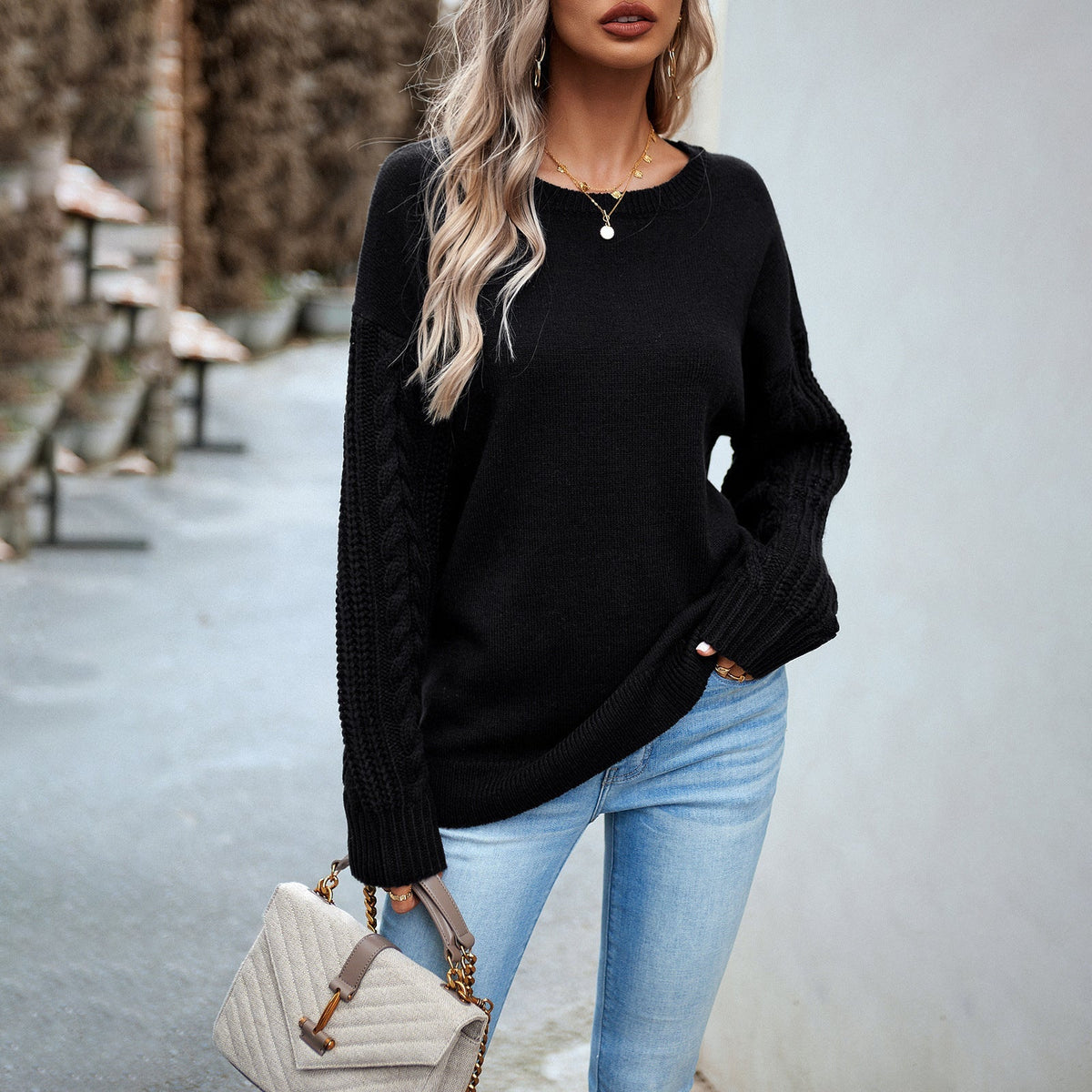 Pull douillet Sora | Col rond, mélange de laine torsadée