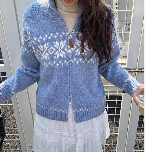 Veste en tricot Sora | Gilet douillet à fermeture éclair, motif jacquard Fair Isle