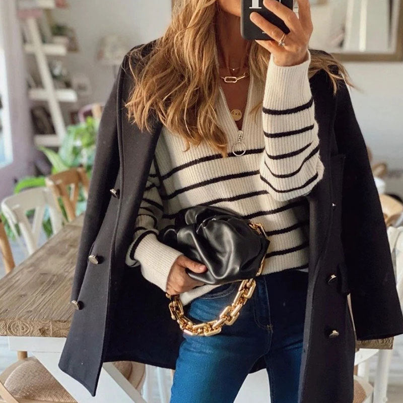 Sora Knit Pullover | Oversized Half Zip, Velvet Feel