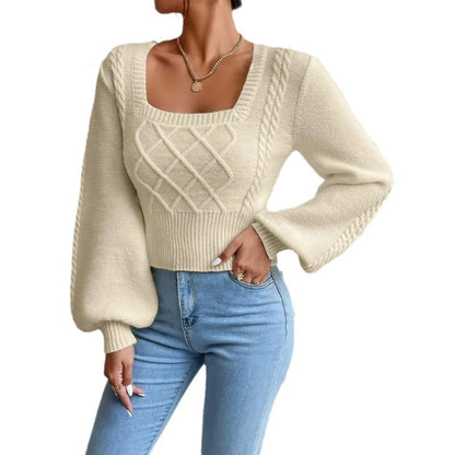Sora Square Collar Sweater | Cropped Knit with Balloon Sleeves