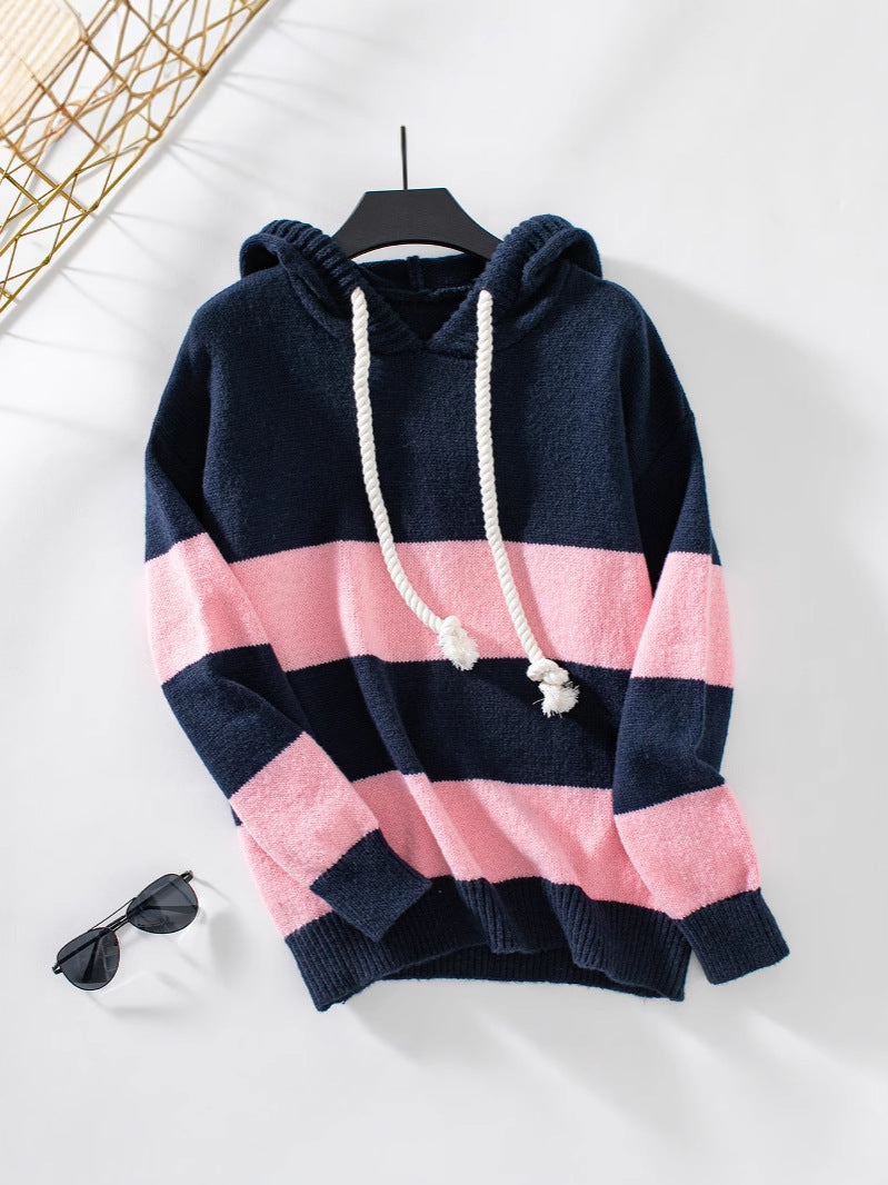Sweat à capuche femme Sora | Tricot bicolore, style décontracté