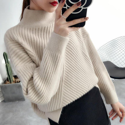 Pull pour femme Sora | Col montant mi-haut ample, tricot côtelé