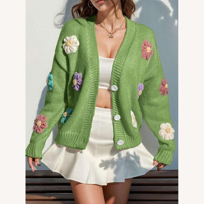 Gilet tricoté pour femme à motif floral en acrylique et polyester – Style confortable et décontracté pour le printemps