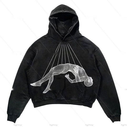 Sweat à Capuche Court en Polyester avec Graphique Squelette 3D – Style Streetwear 0