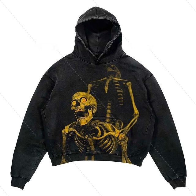 Sweat à Capuche Court en Polyester avec Graphique Squelette 3D – Style Streetwear 2