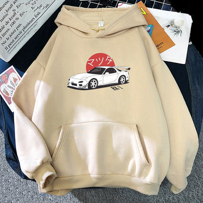 Sweat à Capuche Léger Unisexe avec Graphisme Automobile et Épaules Tombantes – Polyester Doux, Poche Kangourou 2
