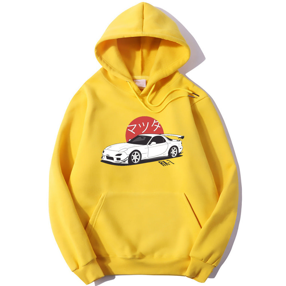 Sweat à Capuche Léger Unisexe avec Graphisme Automobile et Épaules Tombantes – Polyester Doux, Poche Kangourou 6