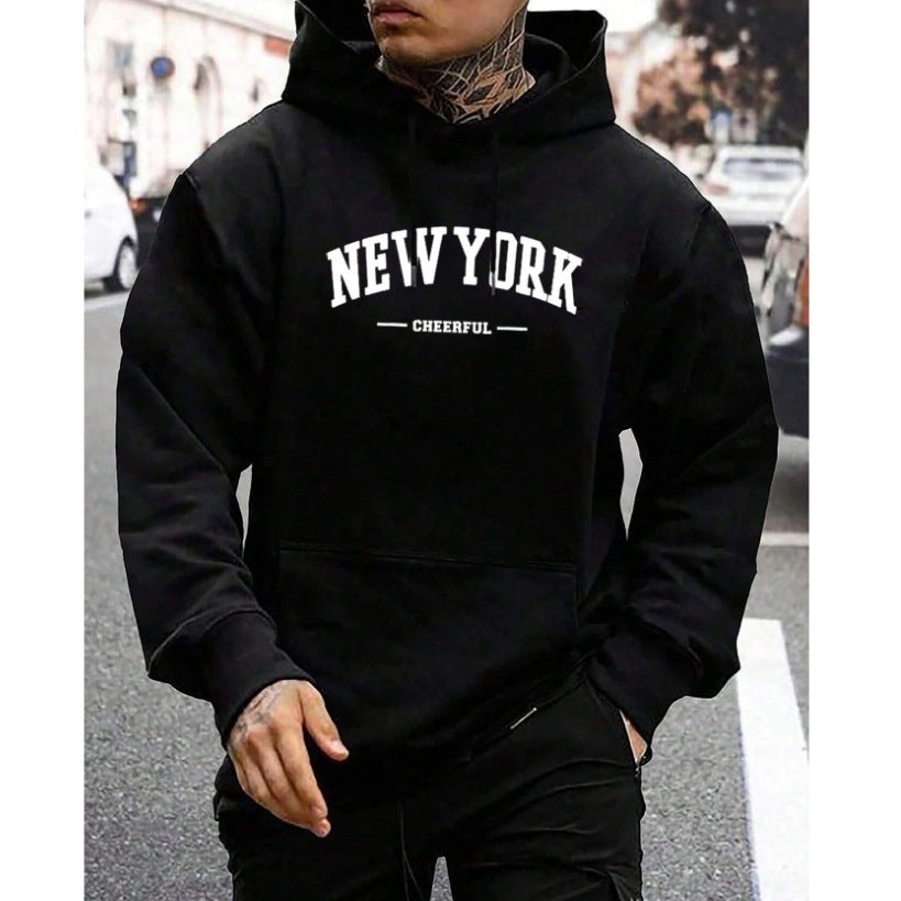 Sweat à Capuche Oversize en Polyester pour Hommes – Confort Urbain avec Poche Kangourou et Imprimé « NEW YORK » 4