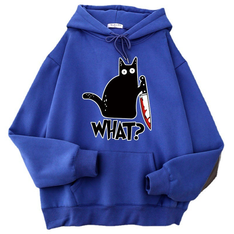 Sweat à Capuche Oversize pour Hommes avec Graphisme de Chat et Doublure en Polaire 4