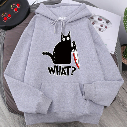 Sweat à Capuche Oversize pour Hommes avec Graphisme de Chat et Doublure en Polaire 8