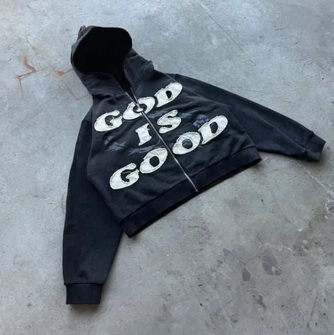 Sweatshirt Zippé Unisexe Oversize à Capuche avec Détails Patchwork - Style Streetwear 10