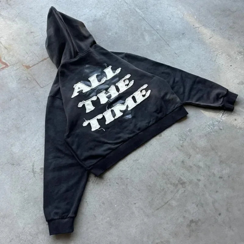 Sweatshirt Zippé Unisexe Oversize à Capuche avec Détails Patchwork - Style Streetwear 2