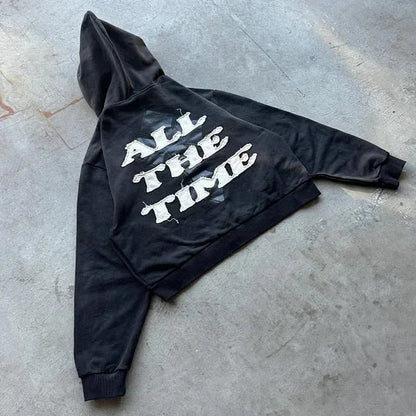 Sweatshirt Zippé Unisexe Oversize à Capuche avec Détails Patchwork - Style Streetwear 4