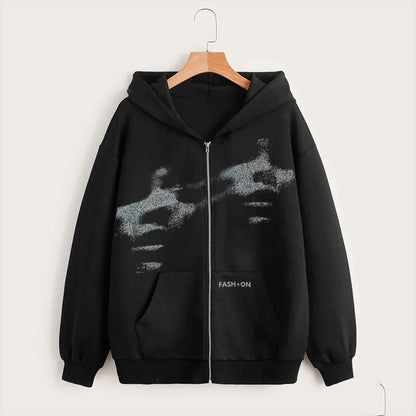 Sweatshirt Zippé Unisexe Oversize en Coton avec Capuche et Imprimé Graphique – Décontracté et Confortable 0