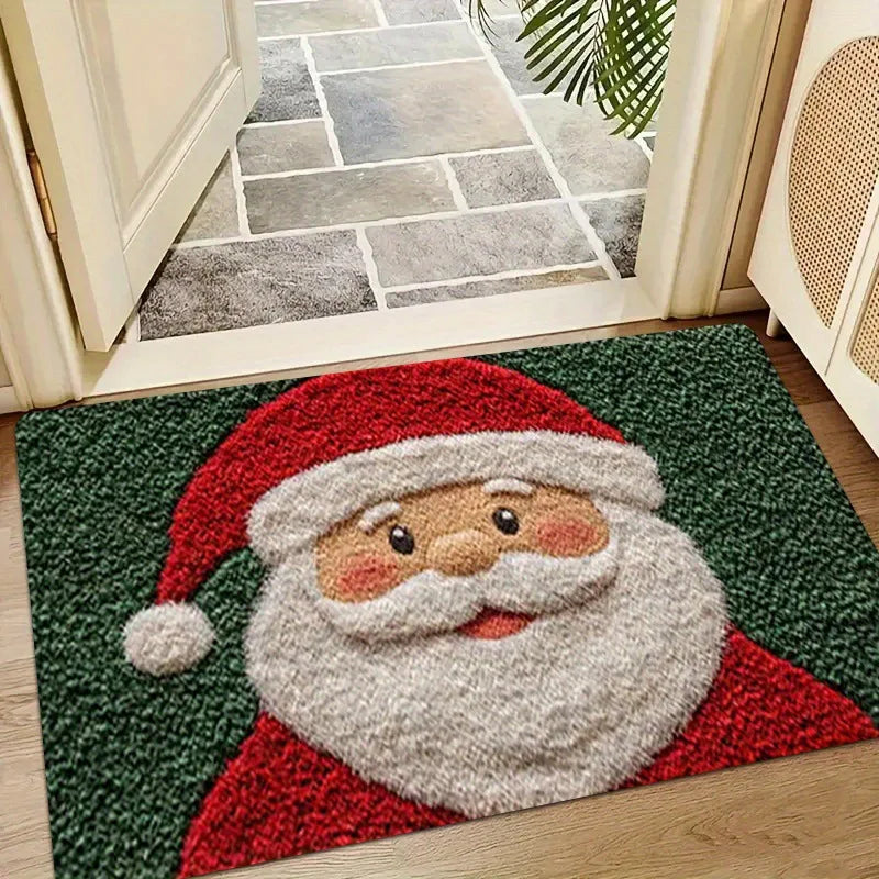 Red Christmas door mat with Santa Claus and gingerbread man – Indoor and outdoor decoration