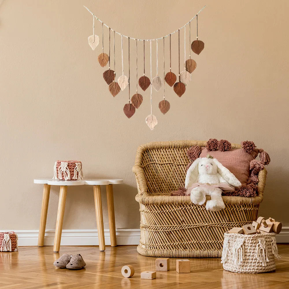 Tenture murale en macramé naturel – Décoration bohème pour salon et chambre, 60x90 cm, couleurs vert foncé et blanc cassé