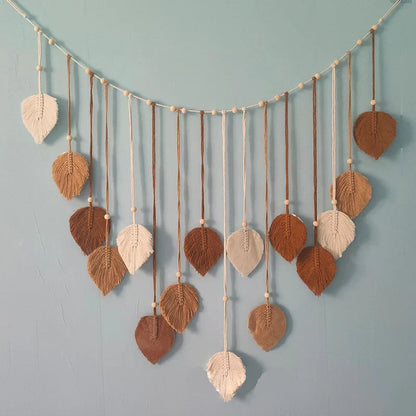 Tenture murale en macramé naturel – Décoration bohème pour salon et chambre, 60x90 cm, couleurs vert foncé et blanc cassé